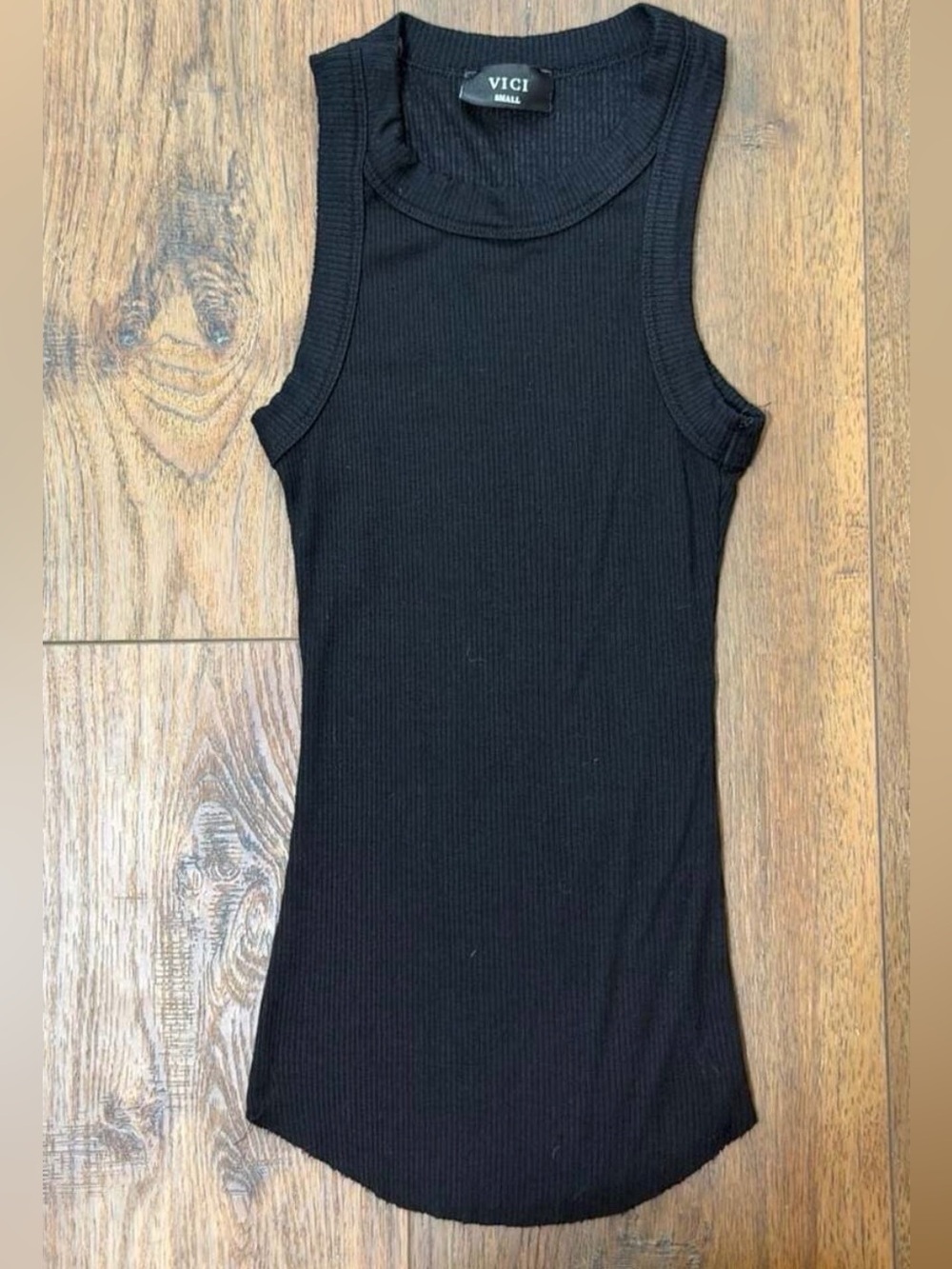 VICI Black Ribbed High Neck Racerback Tank Top